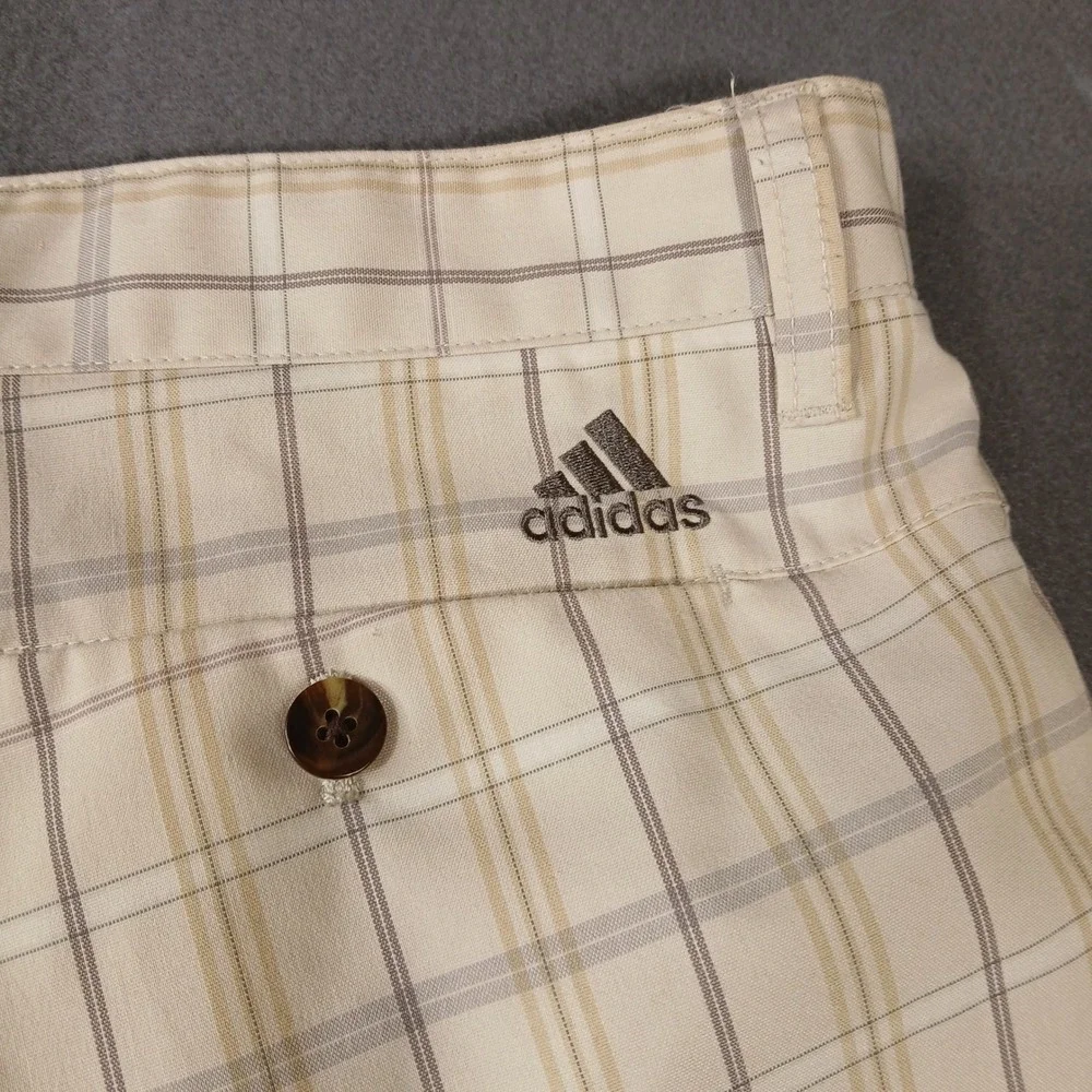 Adidas Golf Shorts Mens 34 Tan Plaid Performance Stretch Flat‎ Front